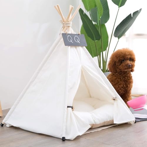 scnbom Pet Teepee Dog & Puppy Cat Tents Tipi Bed Portable Houses with Thick Cushion for Pets Up to 20lbs - Image 2