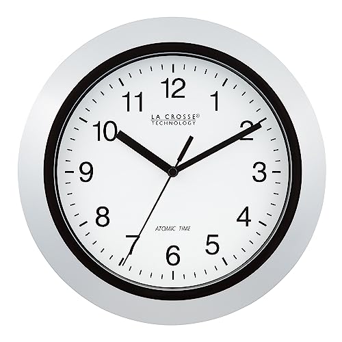La Crosse Technology WT-3102S Atomic Analog Wall Clock, 10", Silver - Image 1