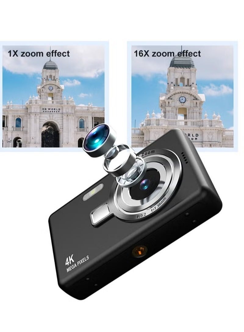 ASIV 4K Digital Camera | Anti-Shake Camcorder | 16x Optical Zoom | 1080P HD Video | 32GB TF Card | Portable Black Point-and-Shoot Camera - Image 2