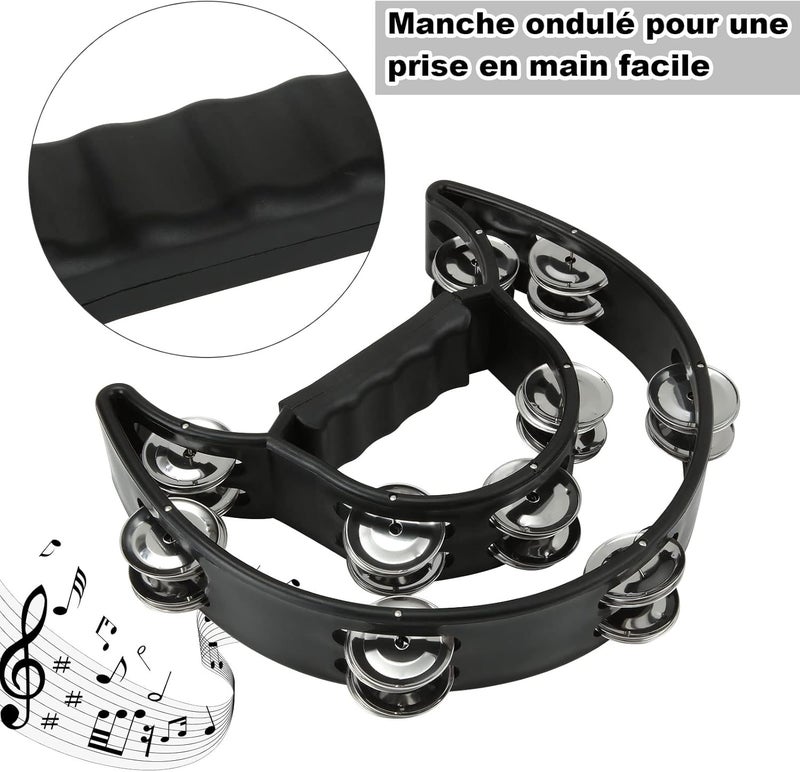MIVIDE 4pcs Half Moon Tambourine Adult Tambourine with 20 Bells Hand Tambourine for Children and Adults (Black) - Image 3