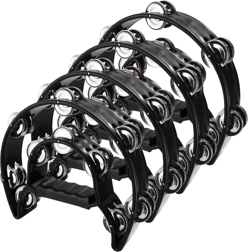 MIVIDE 4pcs Half Moon Tambourine Adult Tambourine with 20 Bells Hand Tambourine for Children and Adults (Black) - Image 1