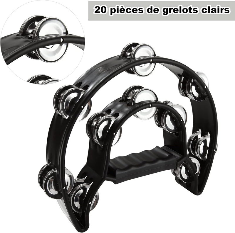 MIVIDE 4pcs Half Moon Tambourine Adult Tambourine with 20 Bells Hand Tambourine for Children and Adults (Black) - Image 4