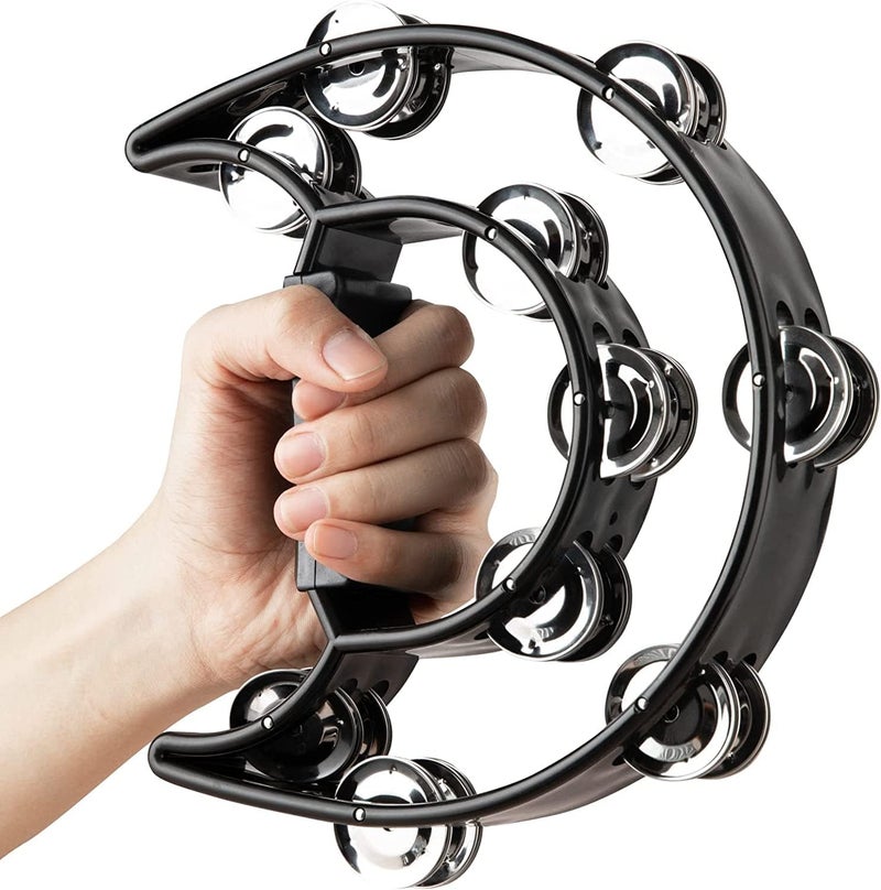 MIVIDE 4pcs Half Moon Tambourine Adult Tambourine with 20 Bells Hand Tambourine for Children and Adults (Black) - Image 2