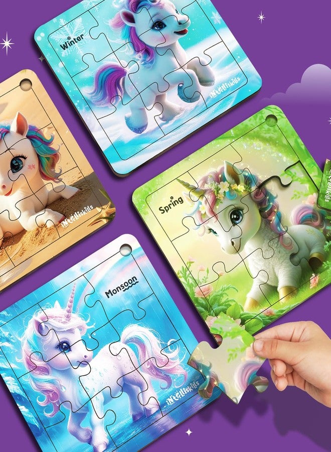 FIRSTCRY INTELLISKILLS Intelliskills Premium Jigsaw Puzzle for Kids, 36 Pcs Puzzle Set, Set of 4 Fun Learning & Educational Toy for Enhancing Concentration for Kids 3+ Years |Best Birthday Gift, BIS Certified (Unicorn) - Image 1