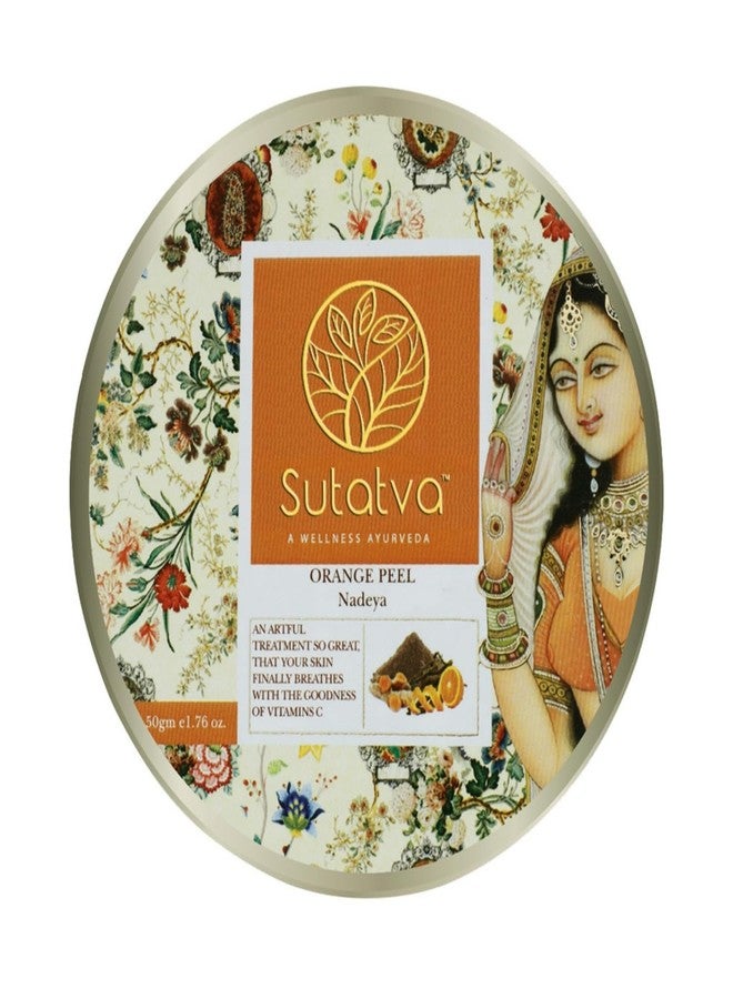 Sutatva مسحوق سكراب الوجه بقشر البرتقال من سوتاتفا، تركيبة أيورفيدا لإزالة السمرة، حماية من الأشعة فوق البنفسجية وبشرة متألقة | غني بالكركم، مانجيشتا وفيتامين C | لجميع أنواع البشرة | 50 جرام - Image 1