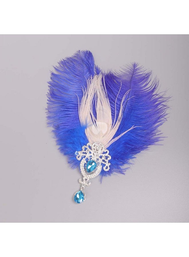 Aimimier 1920S Flapper Feather Hair Clip Blue Crystal Teardrop Great Gatsby Headpiece Prom Party Roaring 20S Hair Jewelry For Women And Girls (Style 2) - Image 4