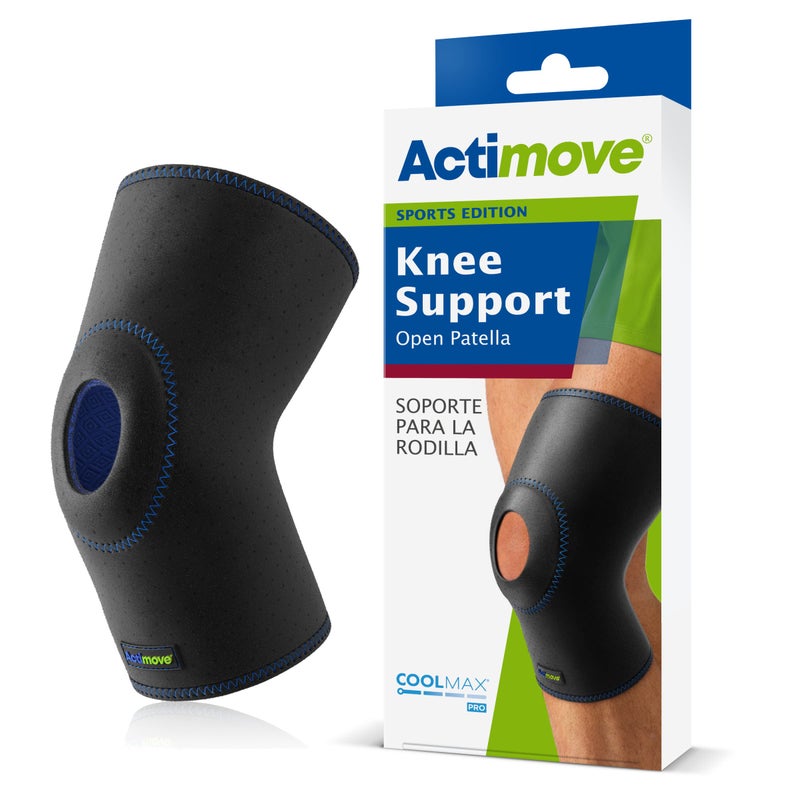 Actimove Sports Edition Knee Support Open Patella with COOLMAX AIR Technology - Sleeve for Pain Management - For Strains  Sprains & Swelling - Left/Right Wear - Black  Medium - Image 1