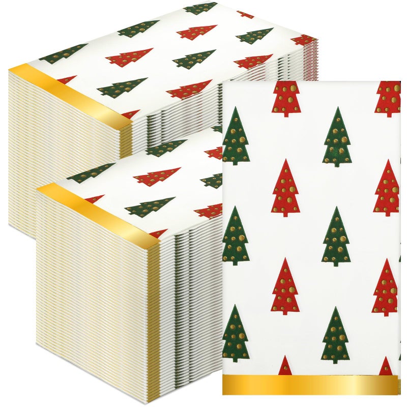 Zhanmai 200 Pcs Christmas Paper Dinner Napkins Disposable 13 x 16 Inch Christmas Tree Napkins 3 Ply Holiday Dinner Napkins Xmas Paper Hand Towels for Home Bathroom Kitchen Xmas Holiday Party