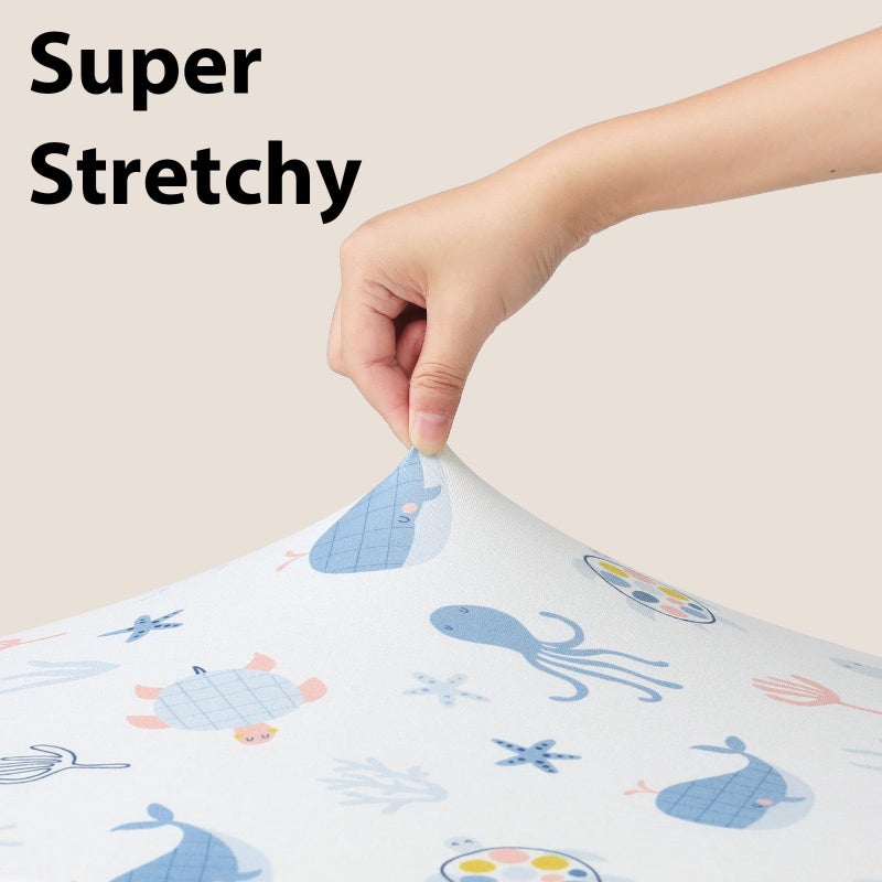FIEMOL Baby Crib Sheets for Boys and Girls, 3 Pack Toddler Bed Sheets for 52â€x28â€ Standard Toddler Mattresses, Soft Microfiber Fitted Crib Sheets Neutral Blue Ocean Whale - Image 4