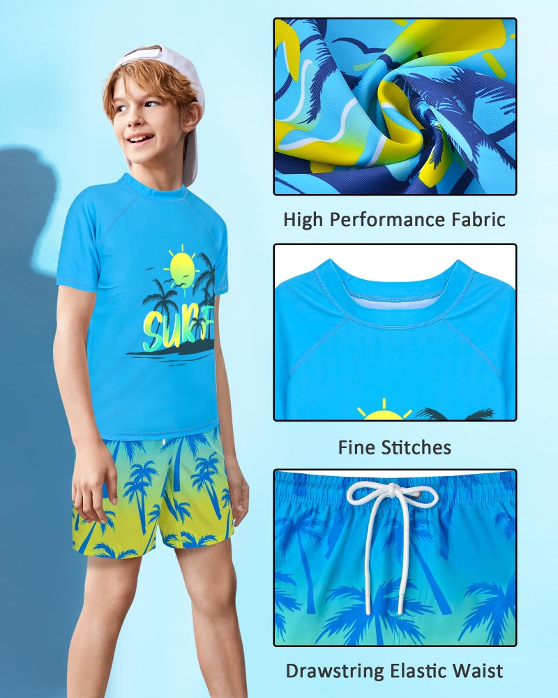 AuSletie Boys Two Piece Rash Guard Swimsuits Sets Kids Short Sleeve Swimsuits Bathing Suit with Swim Trunks Swimwear Set - Image 5