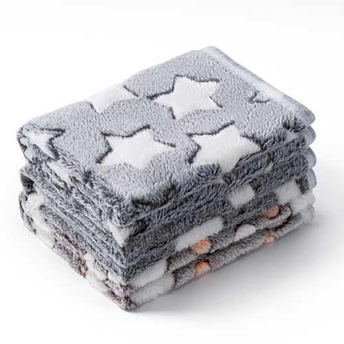 CADONO 1 Pack 3 Blankets Super Soft Fluffy Premium Fleece Pet Blanket Flannel Paw Printed Throw for Dog Puppy Cat Small 23x16 Star Bone Love - Image 1