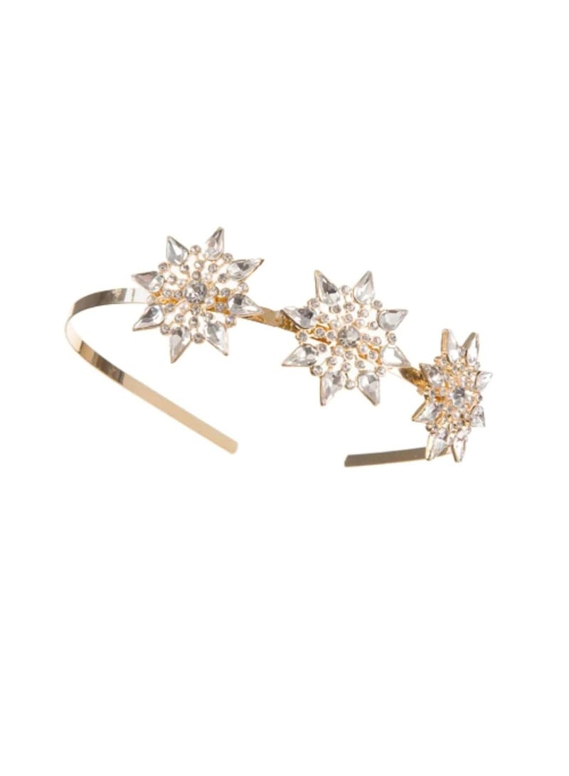 Gold Metal Bridal Headband with 3 Starburst Embellishments - Image 3