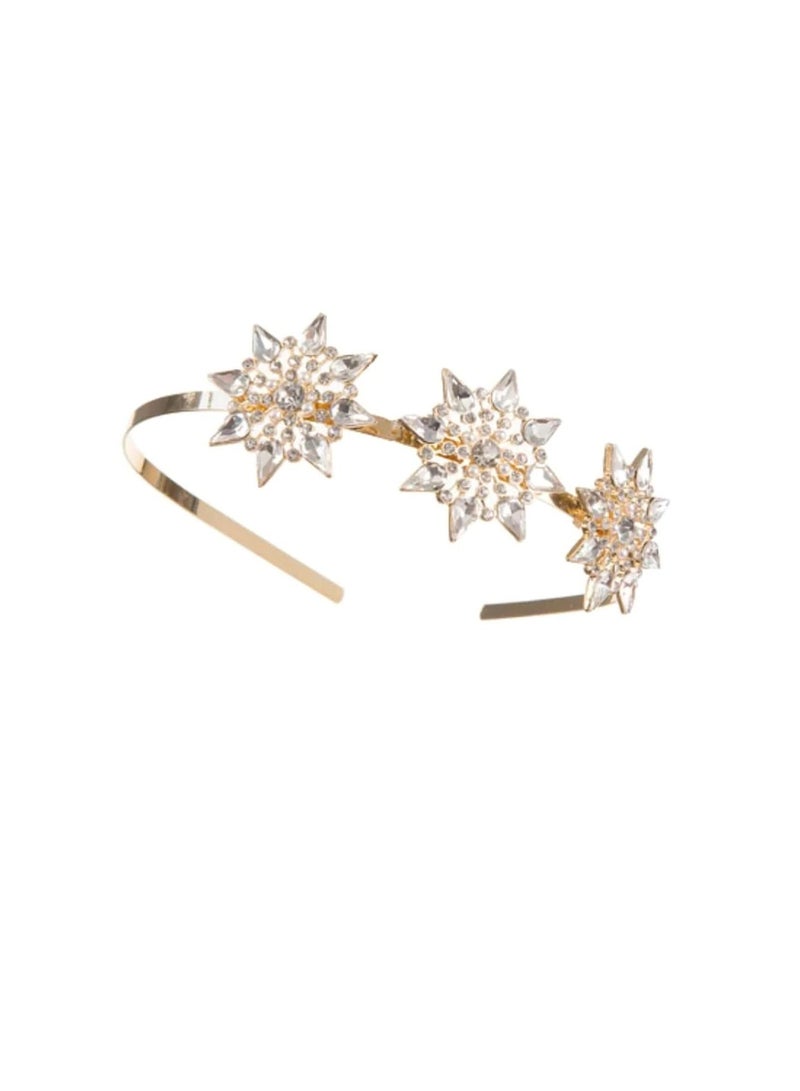 Gold Metal Bridal Headband with 3 Starburst Embellishments - Image 1