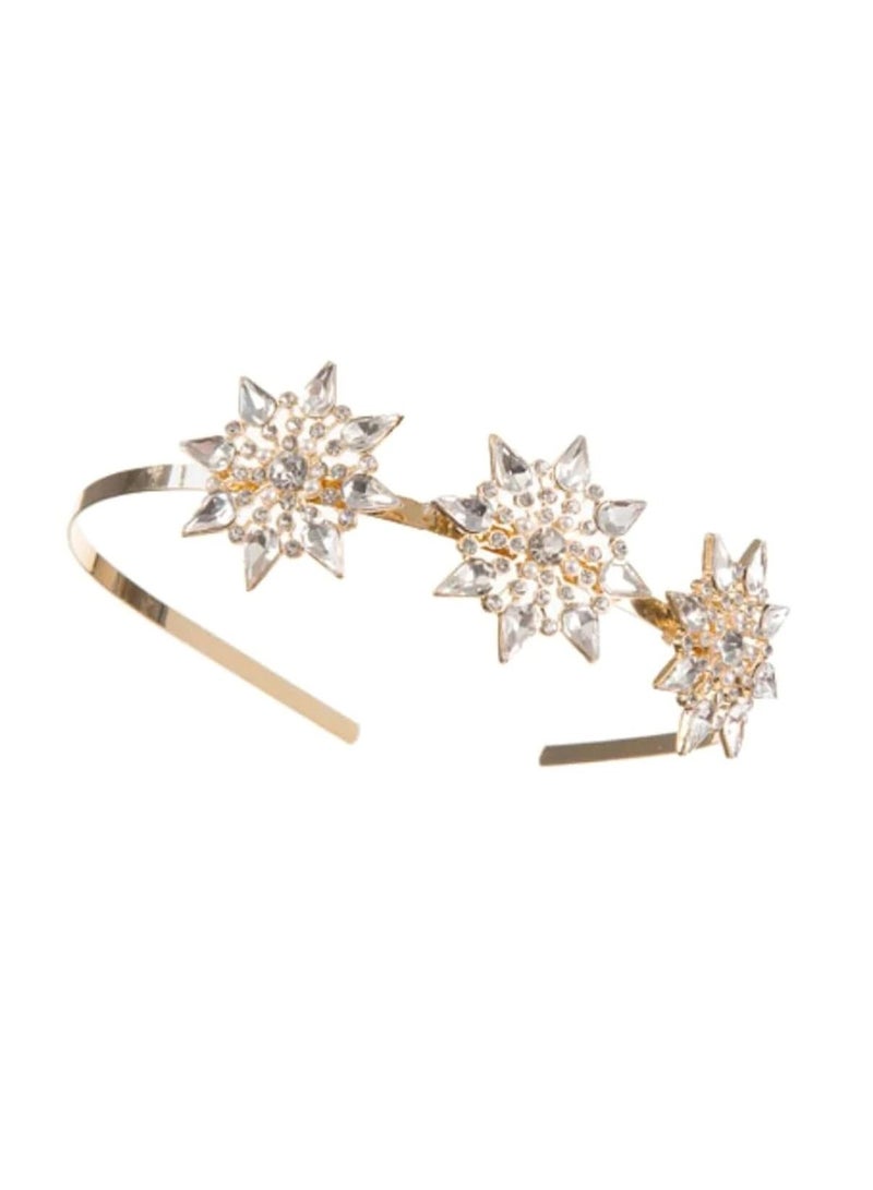 Gold Metal Bridal Headband with 3 Starburst Embellishments - Image 2