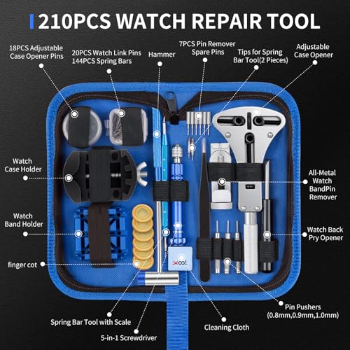 XOOL 210 PCS Watch Repair Kits Including Watch Battery Change Kit Watch Case Opener Link Remover Spring Bar Tools Screwdrivers and Portable Carrying Case with Instruction Manual - Image 3