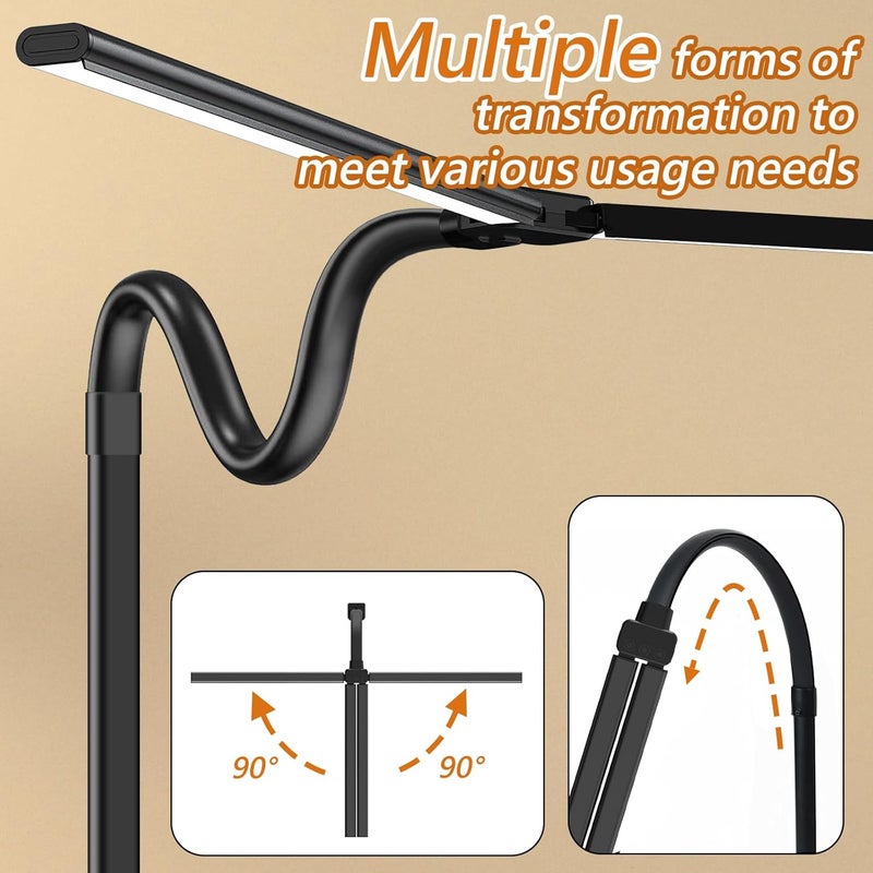LOOPITYS LED Desk Lamp for Home Office, Double Head LED Desk Lamp with Clamp, Eye Protection Architect Table Lamps, 18W 80CM Brightest 5 Color Modes and Dimmable Workbench Office Light for Reading (BLACK) - Image 4