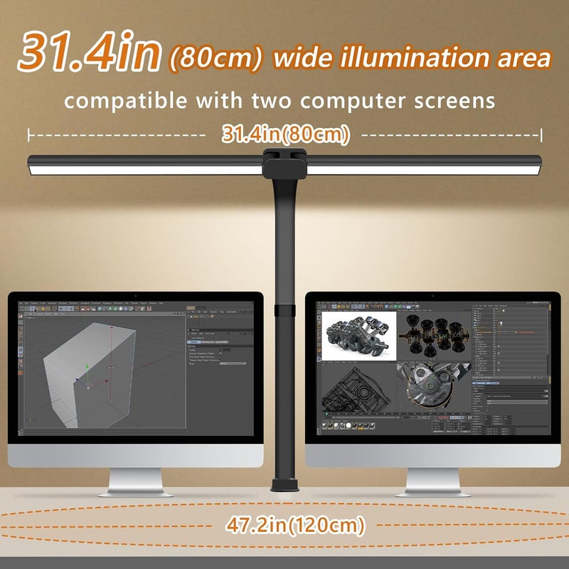 LOOPITYS LED Desk Lamp for Home Office, Double Head LED Desk Lamp with Clamp, Eye Protection Architect Table Lamps, 18W 80CM Brightest 5 Color Modes and Dimmable Workbench Office Light for Reading (BLACK) - Image 2
