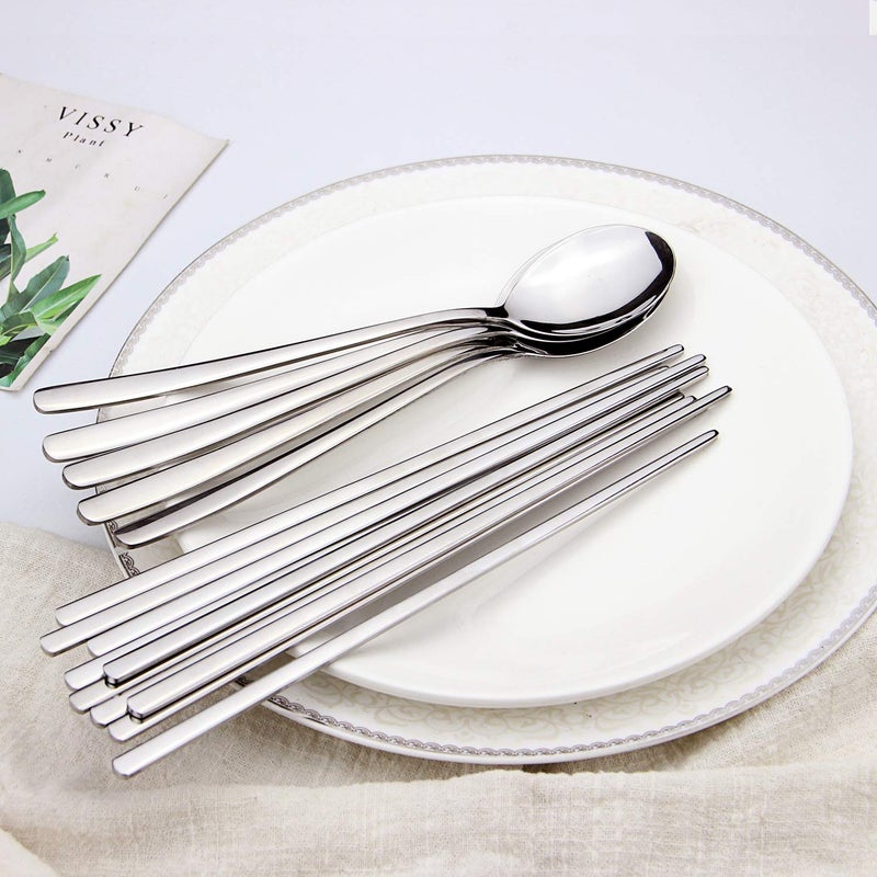 Iqcwood Spoon And Chopsticks Set 5 Pair Stainless Steel Metal Chopsticks Spoon Set 5 Set Korean Chopsticks And Spoons Reusable Flat Long Handle Chopstick Spoon Set For Home Kitchen Or Restaurant - Image 2