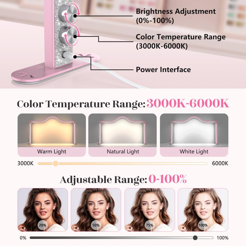 Yokilly Arc Half Moon Light: 34" Shadow-Free Half Moon Light for Desk Salon - Foldable LED Desk Lamp with Stepless Brightness for Manicurist (Rose Pink) - Image 3