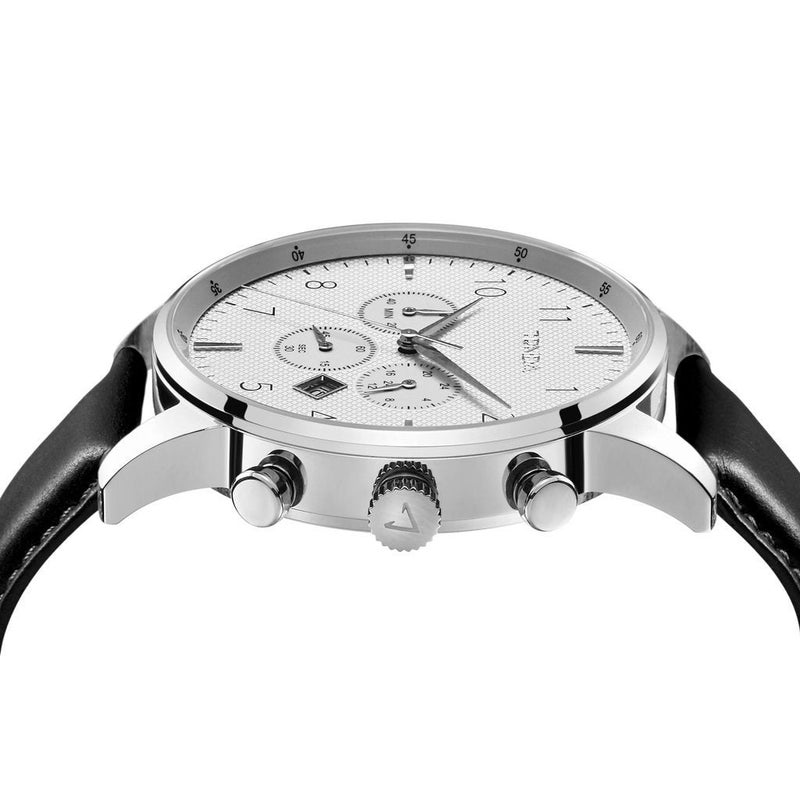 TRNDA MEN'S STAINLESS STEEL TIMEPIECE - ELEGANT SILVER & BLACK LEATHER FASHION WATCH - Image 3