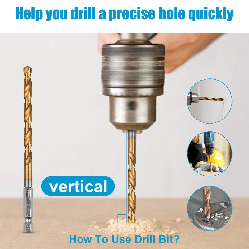 AUYAARS 19 PCS Hex Shank Drill Bit Set, 1/16"-1/4" HSS Titanium Coated Twist Bits for Metal Wood Plastic, 4241 High Speed Steel Small Quick Change Drill Bits with Holder - Image 2