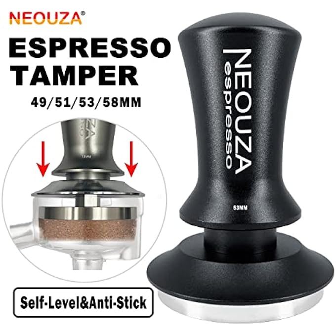 NEOUZA Espresso Tamper 515358Mm Calibrated Pressure For Coffee Machine Accessories ToolAntiStick SelfLevelingRefined HandleStainless Steel Flat Base 58Mm Matte Black - Image 3
