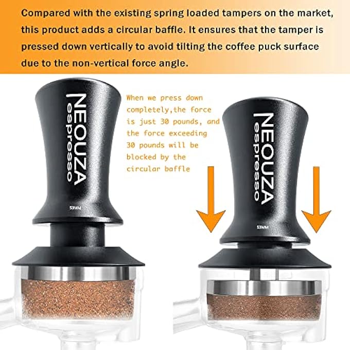 NEOUZA Espresso Tamper 515358Mm Calibrated Pressure For Coffee Machine Accessories ToolAntiStick SelfLevelingRefined HandleStainless Steel Flat Base 58Mm Matte Black - Image 5