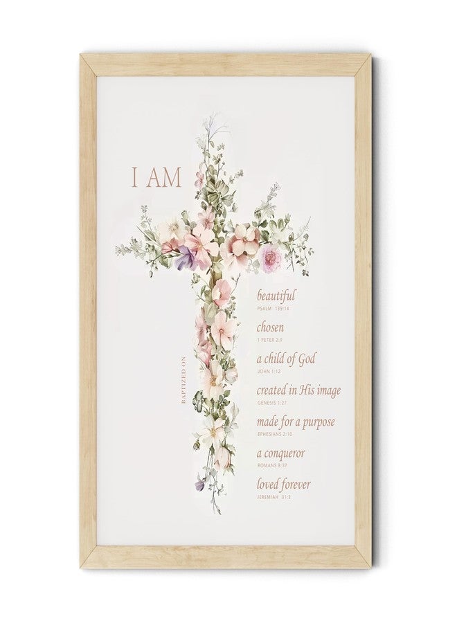 TwoDays Baptism Gifts for Girl, Floral Bible Verse Cross Christening Wall Art for Kids Christian Confirmation Keepsake, First Communion Party Decor for Boys (8" X 10", Nature Wood Framed) - Image 1