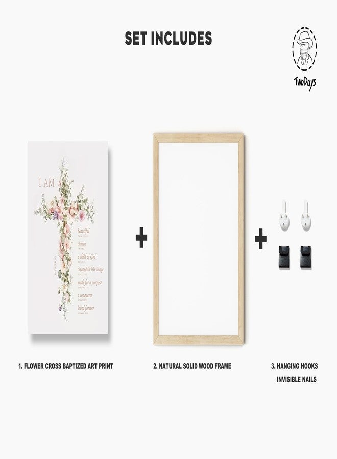 TwoDays Baptism Gifts for Girl, Floral Bible Verse Cross Christening Wall Art for Kids Christian Confirmation Keepsake, First Communion Party Decor for Boys (8" X 10", Nature Wood Framed) - Image 3