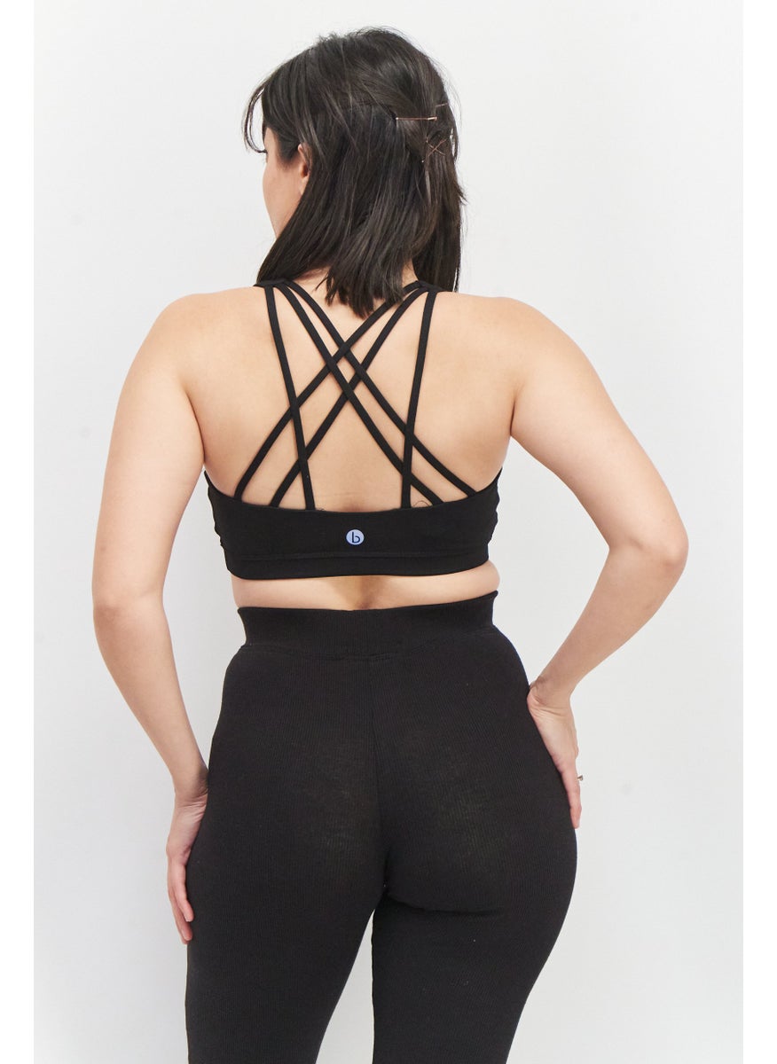 Cotton On Body Women Plain Padded Sports Crop Bra, Black  - Image 3