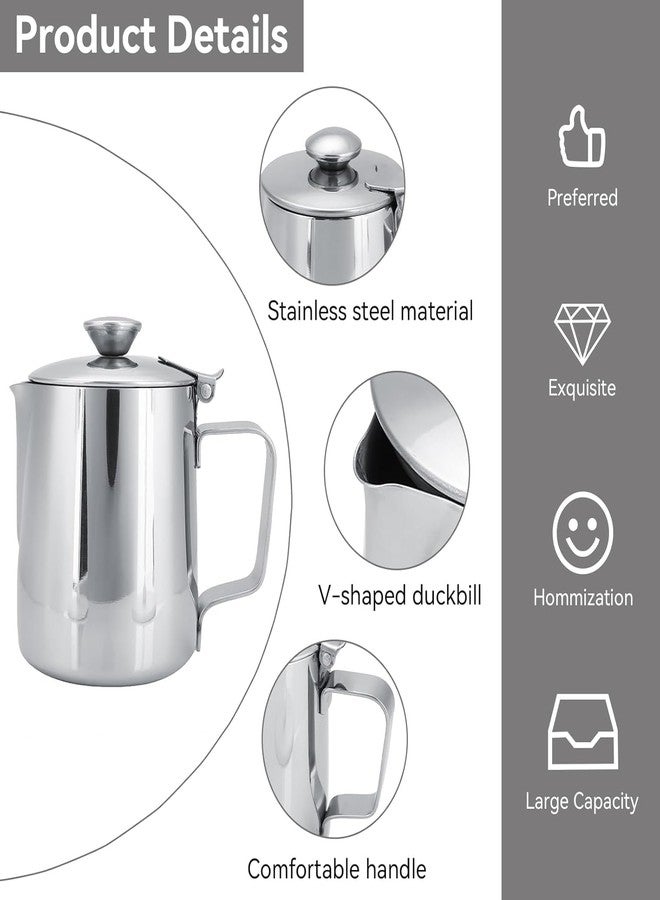 AYNEFY Stainless Steel Milk Frothing Pitcher - Espresso Milk Frother Cup with Lid for Latte Coffee Art (1000ML) - Image 3