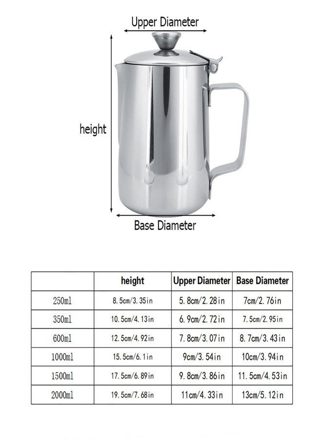 AYNEFY Stainless Steel Milk Frothing Pitcher - Espresso Milk Frother Cup with Lid for Latte Coffee Art (1000ML) - Image 4