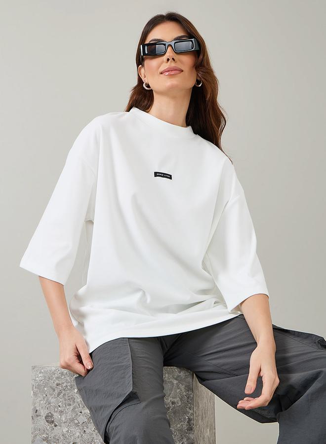 Styli Oversized Slogan Patch Detail Longline T-Shirt - Image 3