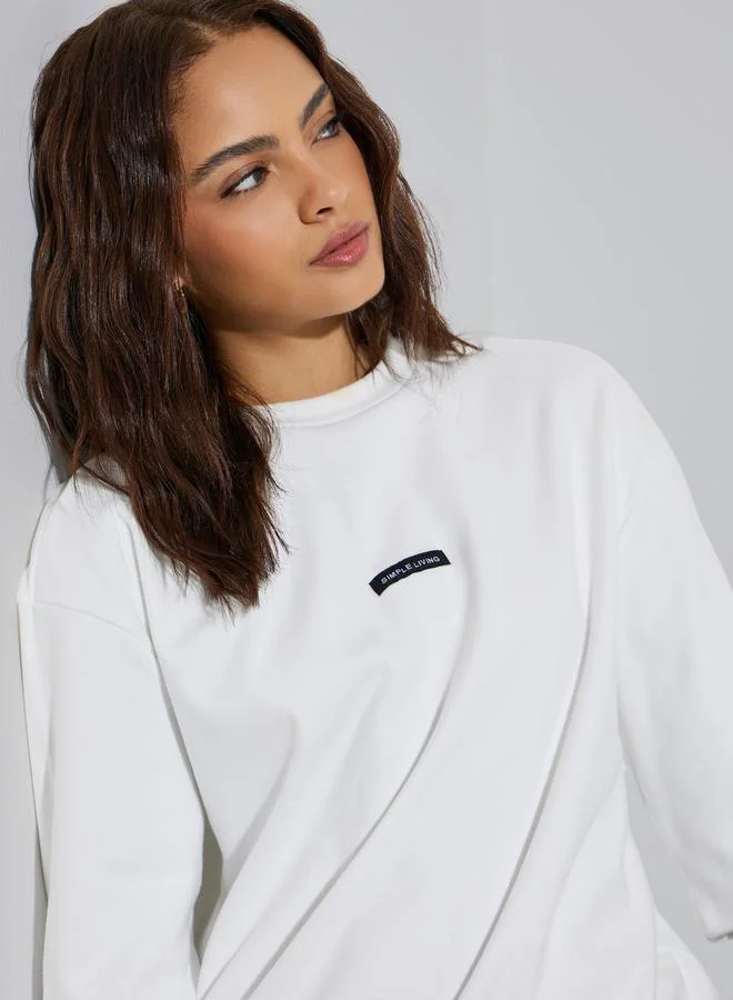 Styli Oversized Slogan Patch Detail Longline T-Shirt