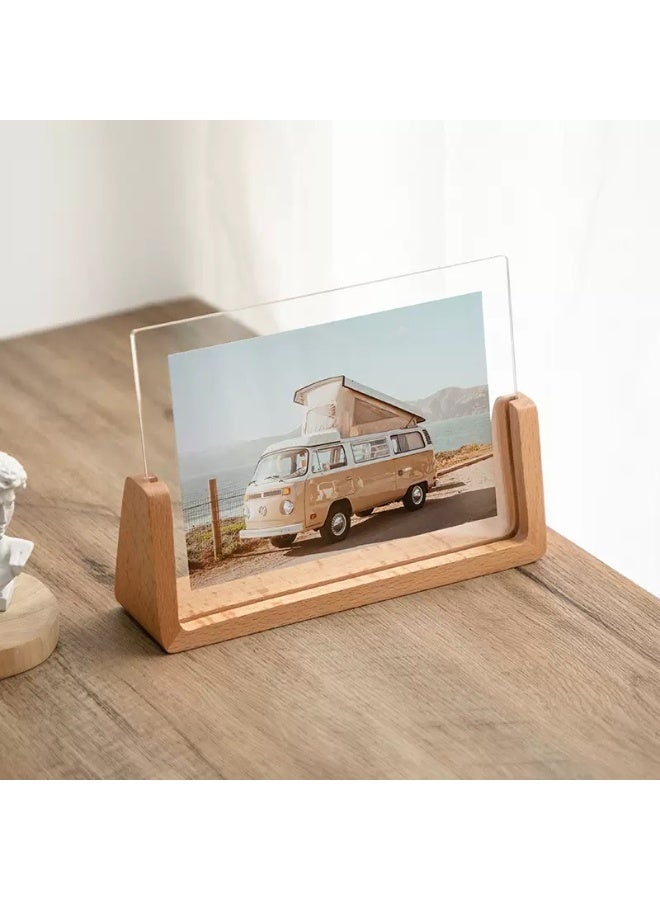 2-Pack Wooden Picture Frame (12x17.8cm) – Solid Wood Base & High-Transparency Acrylic Cover | Horizontal/Vertical Tabletop Home Decor Photo Frame - Image 1