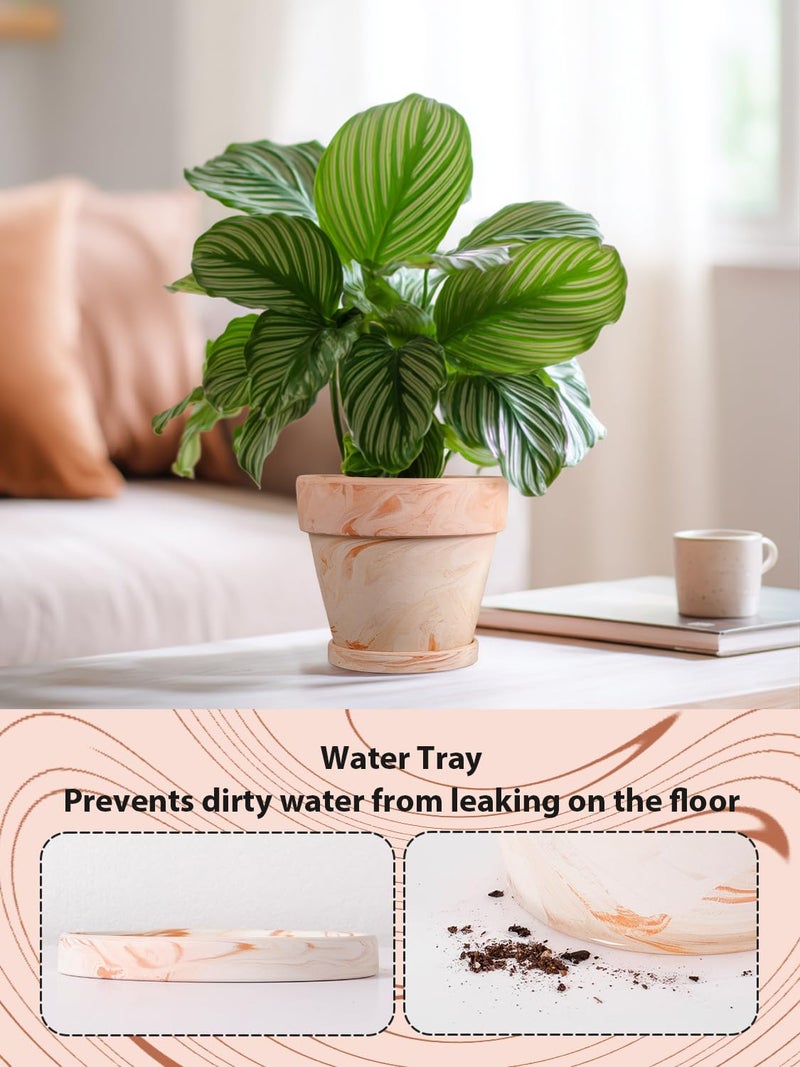 INGOFIN Terracotta Plant Pots 4.7/5.1/6.3 Inch Set of 3, Pink White Clay Flower Pots with Drainage Holes & Tray Saucer, Breathable Garden Planters for Indoor Outdoor, Succulent, Cactus, Herbs - Image 3