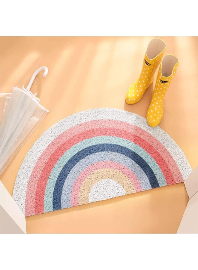 LINGWEI Door Mat With Rainbow Design 90 x 60 cm Half Round Area Rug Outdoor Non Slip Absorbent Floor Mat Entrance Rug - Image 1