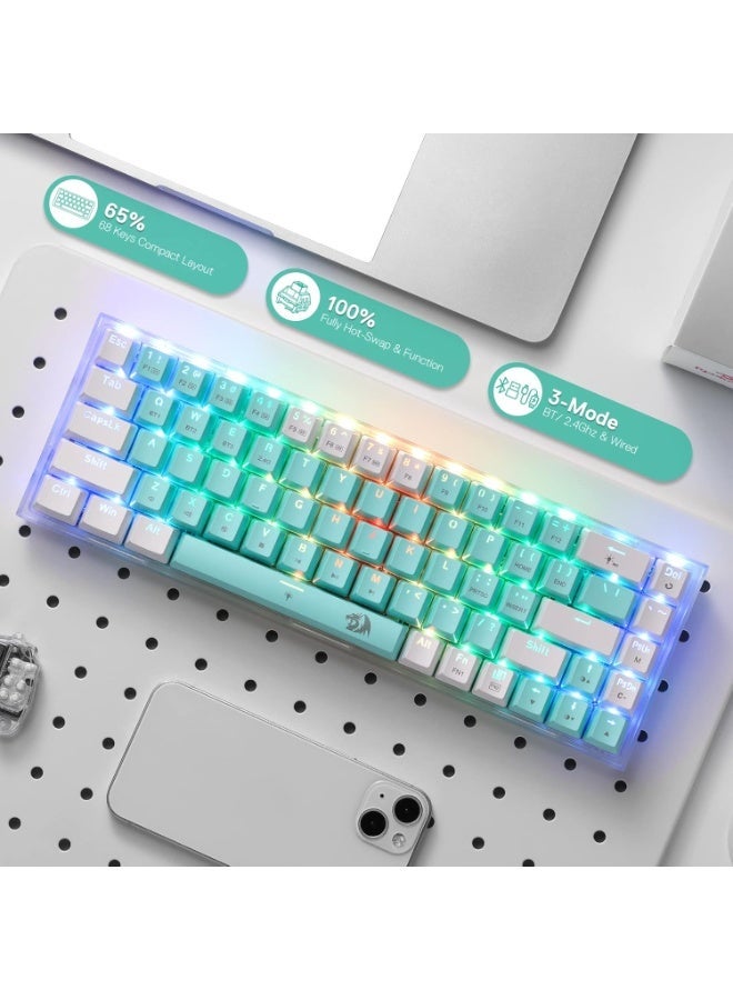 ريدراجون لوحة مفاتيح الألعاب K631 CASTOR PRO 60% 3 أوضاع لاسلكية RGB، 68 مفتاحًا، لوحة مفاتيح ميكانيكية مدمجة قابلة للتبديل السريع مع مقبس PCB حر التعديل ولوحة شفافة، مفتاح باندا مخصص - Image 4