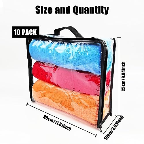 Hlimior 10 Pieces Large Clear Travel Packing Cube ，Clear Vinyl Zippered Storage Bags See Through Moving Bag Plastic Storage Bags PVC Multipurpose Pouch with Handle for Sweater Shirts Dress Storage - Image 2
