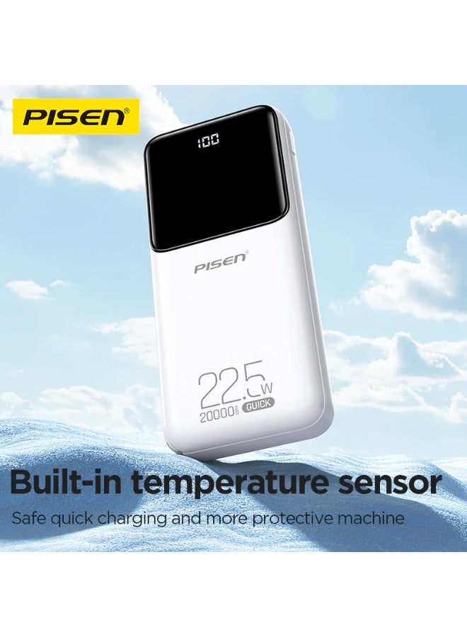 PISEN 20000mAh Power Bank, 22.5W Fast Charging, Semi Mirror Design, PD3.0 & QC3.0, USB-A/Type-C/Micro Input & Output, Portable External Battery TP-D039 - Image 3