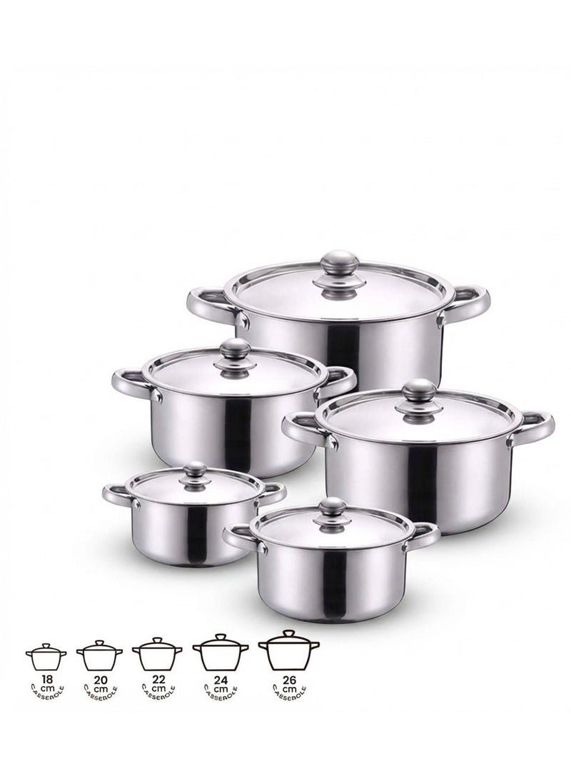 برايت هوم طقم أواني طهي من Bright Home – 10 قطع من الستانلس ستيل ثلاثي الطبقات – مناسب للحث الحراري وآمن للفرن وغسالة الصحون – مقابض باردة الملمس - Image 1