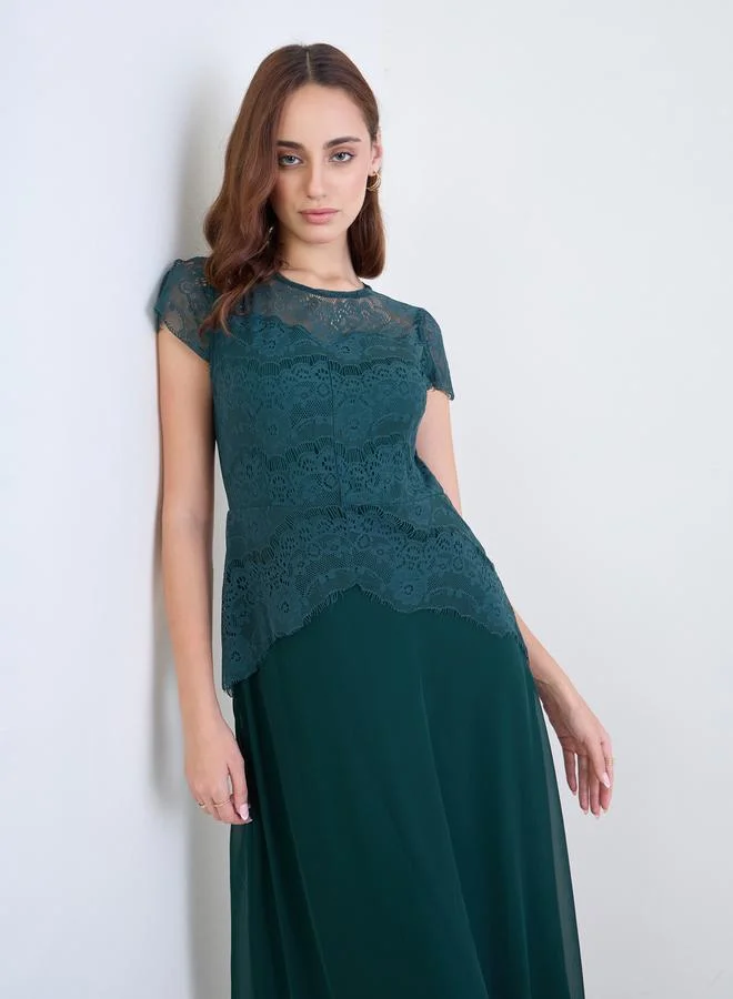 Styli Styli Lace Short Sleeves A-Line Maxi Dress