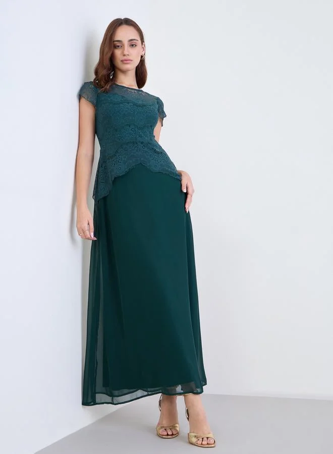 Styli Styli Lace Short Sleeves A-Line Maxi Dress