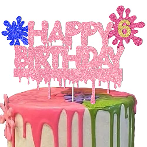 ChoJoy Slime Cake Topper Art Slime 6th Birthday Decoration for Slime 6th Themed Birthday Party 6 - Image 1