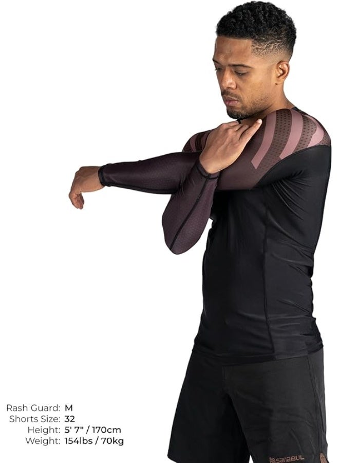 سنابول واقي طفح جلدي ضاغط بأكمام طويلة من سنابول للرجال | قميص تدريب فنون القتال المختلطة والجوجيتسو البرازيلي والمصارعة والمصارعة | طبقة أساسية بدون جيتسو، أسود/بني - Image 2