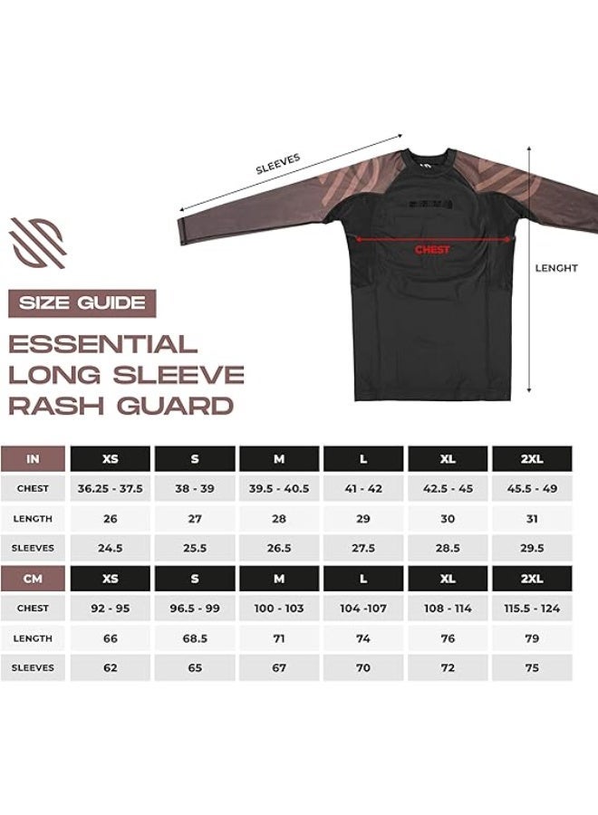 سنابول واقي طفح جلدي ضاغط بأكمام طويلة من سنابول للرجال | قميص تدريب فنون القتال المختلطة والجوجيتسو البرازيلي والمصارعة والمصارعة | طبقة أساسية بدون جيتسو، أسود/بني - Image 4