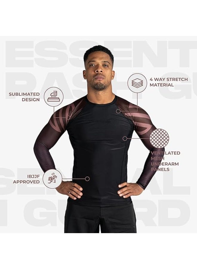 سنابول واقي طفح جلدي ضاغط بأكمام طويلة من سنابول للرجال | قميص تدريب فنون القتال المختلطة والجوجيتسو البرازيلي والمصارعة والمصارعة | طبقة أساسية بدون جيتسو، أسود/بني - Image 3