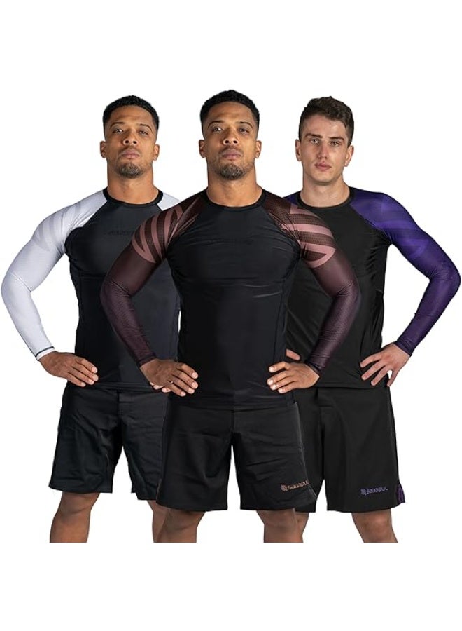 سنابول واقي طفح جلدي ضاغط بأكمام طويلة من سنابول للرجال | قميص تدريب فنون القتال المختلطة والجوجيتسو البرازيلي والمصارعة والمصارعة | طبقة أساسية بدون جيتسو، أسود/بني - Image 1