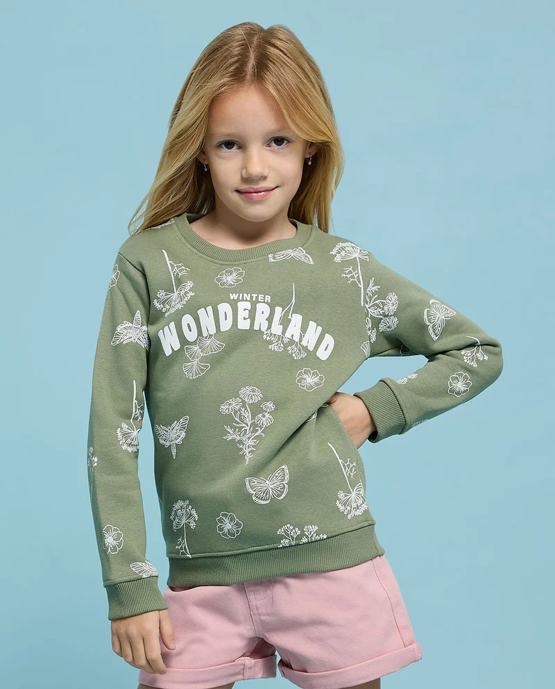 أر أند بي Printed Sweatshirt with Crew Neck and Long Sleeves