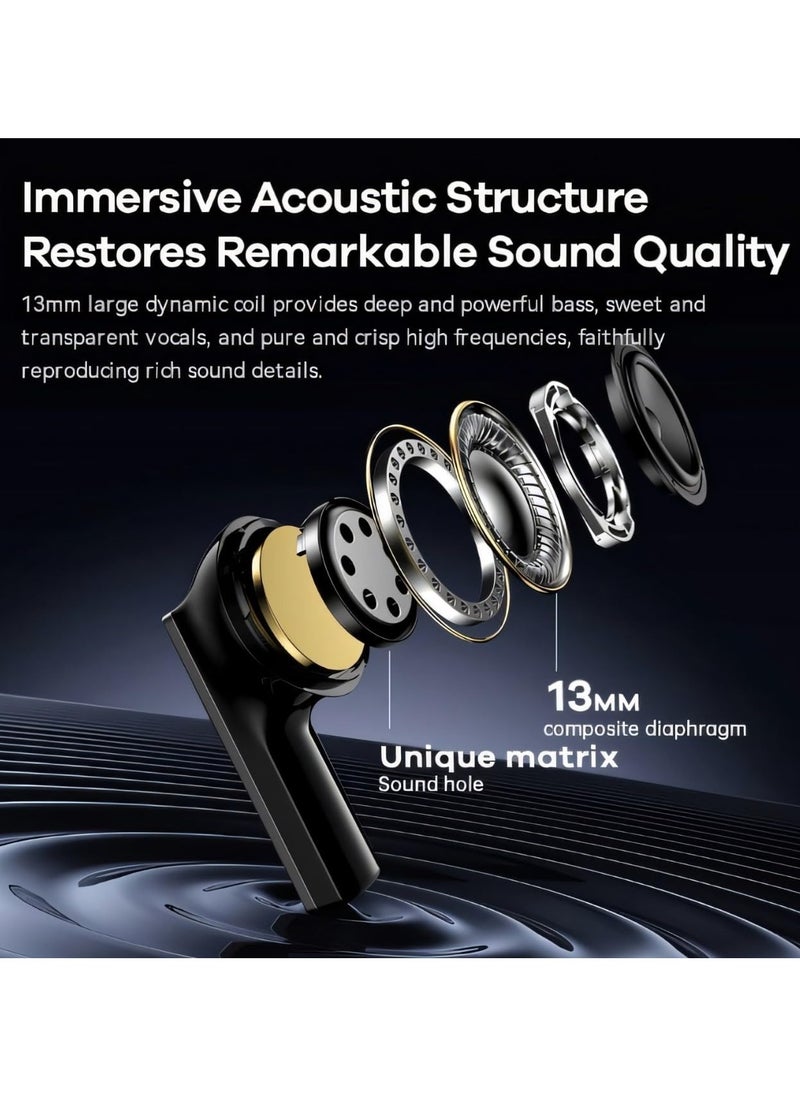 Remax Mena - Wireless Earbuds Bluetooth Earphones, 13mm Drivers with Big Bass, BT V5.3, Stereo Sound, 5-Hour Playtime for Gaming, Music, Calls - True Wireless Earphones with Fast Charging (Black) - Image 1